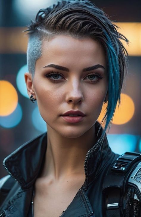 Mohawk Female, Cyberpunk Hairstyles, Cyberpunk Hair, Female Mohawk, Punk Hairstyles, Portrait Realistic, Color Science, Mohawk Haircut, Shaved Side Hairstyles