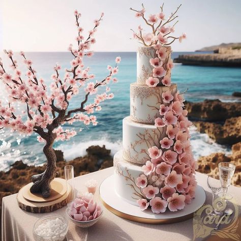 https://card9.com/ai/wedding-cake-cherry-blossoms Japanese Wedding Cakes, Vineyard Wedding Theme, Cherry Blossom Wedding Cake, Cherry Blossom Wedding Theme, Cake Cherry, Cake Roses, Cherry Blossom Cake, Saved Pictures, Blossom Wedding