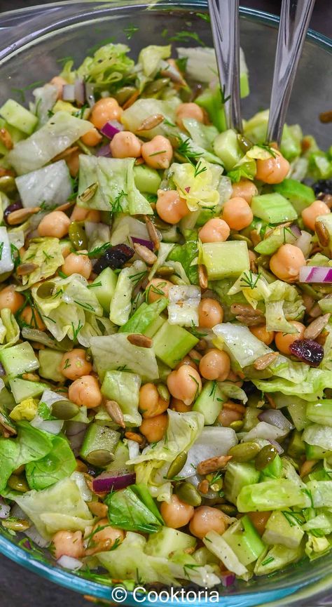 This Chickpea Iceberg Salad is full of crunchy cucumber, tender chickpeas, and crisp iceberg lettuce. The simple vinaigrette with fresh dill makes this dish taste amazing. Chickpea Cucumber Salad, Chickpea Cucumber, Veg Salads, Iceberg Lettuce Salad, Soup And Salad Combo, Iceberg Salad, Lettuce Salad Recipes, Lettuce Recipes, Vegetable Salads