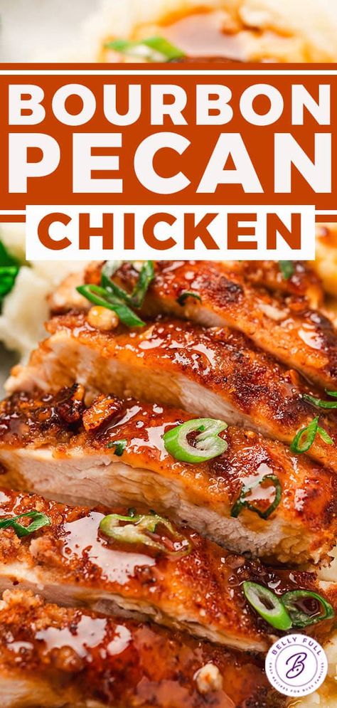 Whiskey Chicken Recipes, Bourbon Pecan Chicken, Pecan Crusted Chicken Breast, Burbon Chicken, Boozy Recipes, Pecan Crusted Chicken, Crusted Chicken Breast, Bourbon Chicken Recipe, Crusted Chicken Recipes