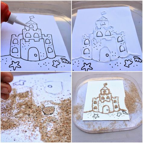 MakingMamaMagic: Sandcastle Sand Art Beach Crafts For Kids, Summer Preschool, Sand Crafts, Summer Theme, Beach Crafts, Sand Art, Camping Crafts, Camping Art, Sand Castle