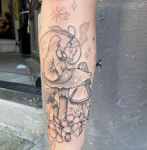 Alice In Wonderland Tattoo Blackwork, Alice In Wonderland Tattoo Thigh, Alice In Wonderland Leg Tattoo, Alice In Wonderland Thigh Tattoo, Alice In Wonderland Half Sleeve Tattoo, Female Shin Tattoo, Alice In Wonderland Flash Tattoo, Alice In Wonderland Tattoo Sleeve, Alice In Wonderland Tattoo