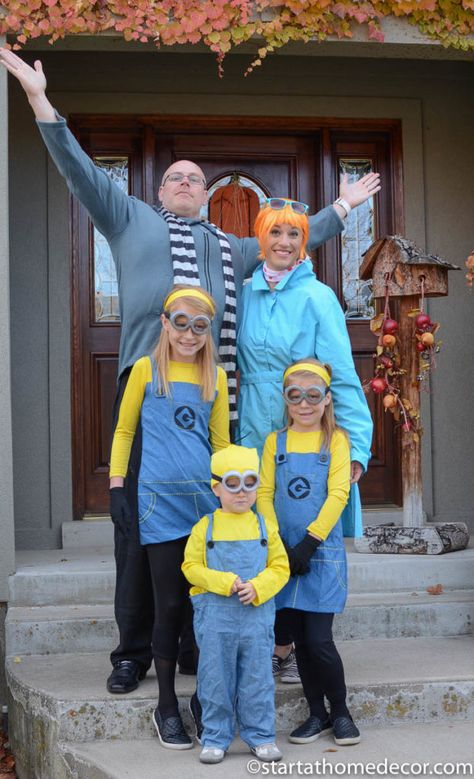 Bugs Family Costumes, Gru Lucy And Minion Costume, Gru And Minions Group Costume, Gru Costume Men, Group Halloween Costumes Minions, Family Halloween Custome, Minion Custome Halloween, Diy Despicable Me Costume, Toddler Minion Costume Diy