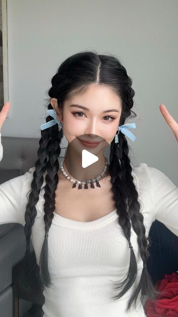 Fiona Xue on Instagram: "who wants to get more cute? Plz try this twin braids hairstyle  You will love 🫶🏻💕" 2 Side Braid Hairstyles, Braided Hairstyles Korean, Twin Braids Hairstyles, How To Do Braids, Cute Pigtail Hairstyles, Braided Hairstyles Simple, Korean Braided Hairstyle, Cute Korean Hairstyles, Braided Hairstyles For School