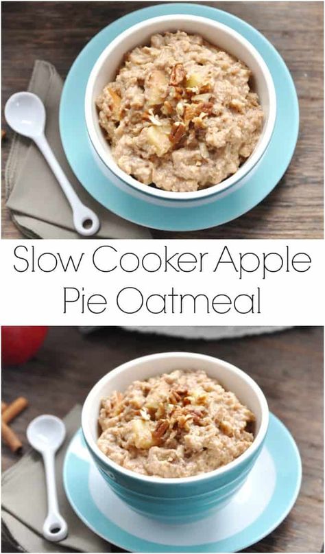 Slow Cooker Apple Pie Oatmeal Easy Slow Cooker Breakfast, Slow Cooker Apple Pie, Spice Apple Cider, Apple Pie Oatmeal, Slow Cooker Apple, Clean Breakfast, Slow Cooker Breakfast, Slow Cooker Apples, Apple Pie Spice