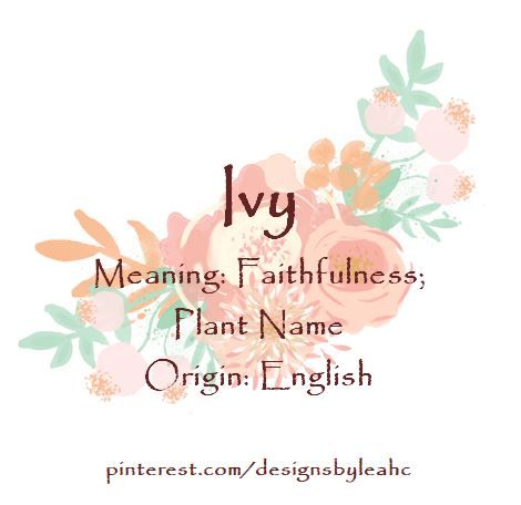 Baby Girl Name: Ivy. Meaning: Faithfulness; Plant Name. Origin: English. Ivy Name Meaning, Ivy Meaning, Ivy Name, Baby Names Girl, Girls Names Vintage, Meaningful Baby Names, Boy Girl Names, Girl Names With Meaning