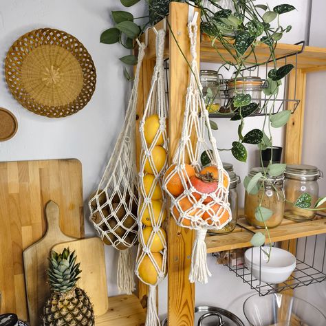 Macrame Fruit Hanger, Hanging Vegetable Basket, Fruit Hanger, Plastic Bag Storage, Produce Storage, Hanging Fruit Baskets, Fruit Bag, Fabric Hanging, Bags Storage