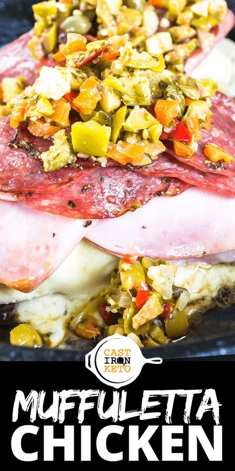 Muffuletta Chicken, Chicken Salami Recipe, Provolone Recipes, Muffaletta Recipe, Salami Recipes, Muffuletta Sandwich, Slow Carb, Delicious Low Carb Recipes, Cauliflower Dishes