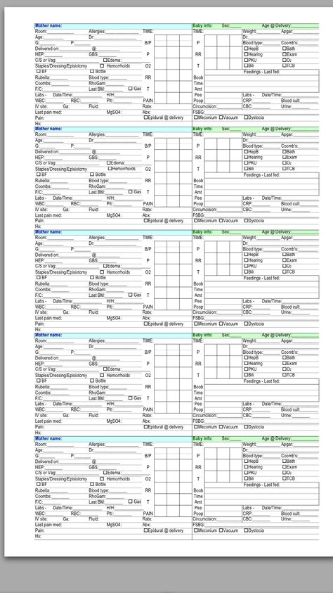 Mother baby brain sheets                                                                                                                                                                                 More Mother Baby Nursing School, Nursing Report Sheet Templates, Nursing Templates, Neonatal Nursing, Maternity Nurse, Nursing Documentation, Nursing Knowledge, Nicu Nursing, Nurse Brain Sheet