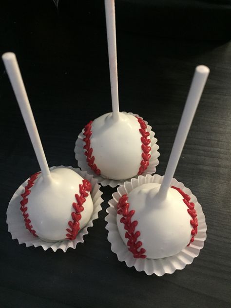 Baseball Cupcake Cakes, Baseball Cake Pops, Baseball Cupcakes, Baseball Cake, Spring Cake, Chocolate Covered Treats, Cake Logo, Cake Balls, Chocolate Covered