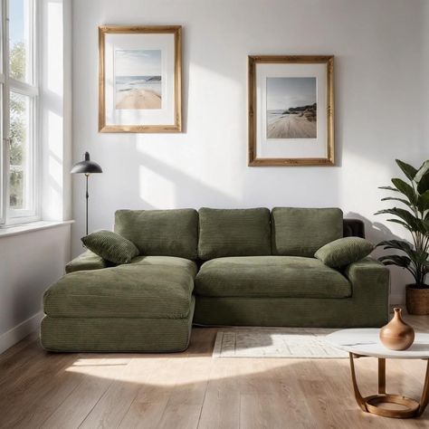 Elevate your living space with our innovative L-shaped sectional sofa, meticulously designed to optimize space without compromising on comfort. Cool L Shaped Sofa, L Shaped Couch In Small Living Room, Living Room Decor L Shaped Couch, L Shaped Green Sofa, Green L Couch, Couch In Corner, Green Couch Apartment, Green L Shaped Sofa, L Couch Living Room