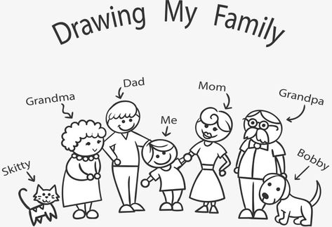 My Family Colouring Picture, Family Pic Drawing, Family Drawing Easy, Family Picture Drawing, Coloring Pictures For Kids, Family Sketch, Family Png, Family Clipart, Family Vector