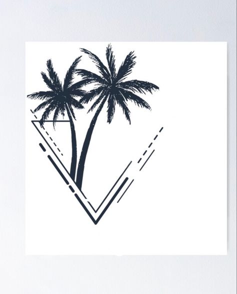 Triangle Palm Tree Tattoo, Divi Divi Tree Aruba Tattoo, Geometrical Tattoo Men, Bali Tattoo Ideas Men, Palm Springs Tattoo Ideas, Beach Tattoo Ideas Men, Tropical Tattoo For Men, Palm Tattoo Design, Simple Tattoos Men Leg