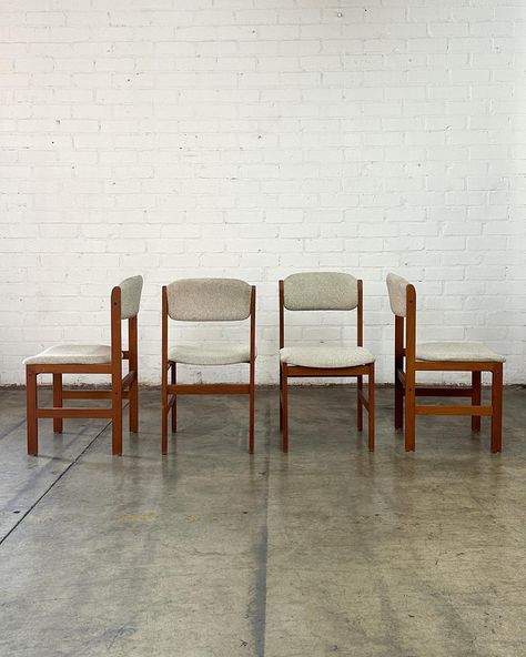 Danish Modern Teak Dining Chairs - AS FOUND Price: 800 Dimensions: W18 18.5 H33.5 SW18.5 SD18 SH17.5 Mid Century Vintage Furniture, Vintage Mid Century Furniture, Teak Dining Chairs, Mid Century Vintage, Danish Modern, Vintage Furniture, Teak, Dining Chairs, Mid Century