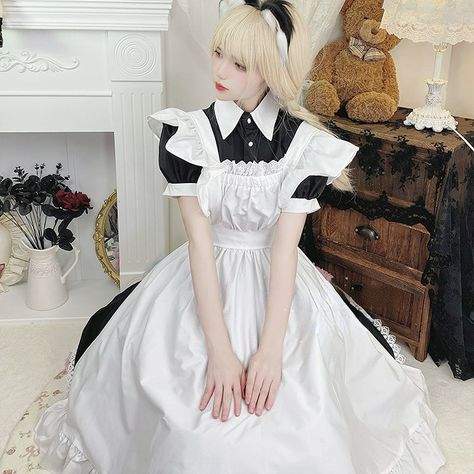 Sweet Classical Neko Maid Long Dress Short Sleeves ON656 Kawaii Store, Dark Academia Clothing, Egirl Clothes, Cottagecore Fashion, Maid Outfit, Kawaii Dress, Maid Dress, Princess Style, Black Set