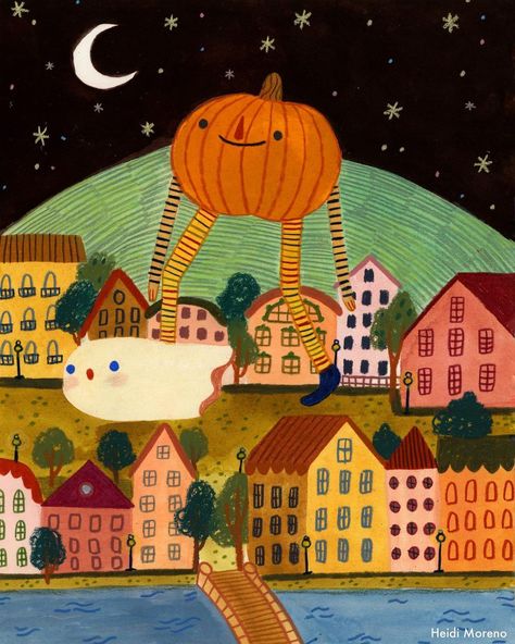 November Illustration, Sick Illustration, Halloween Illustration Design, Cute Halloween Illustration, Pumpkin Night, Kid Drawing, Halloween Illustrations, Night Walkers, Inktober 2024