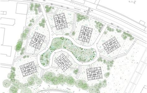 Gallery of Social Housing: 45 Examples in Plan and Section - 53 Residential Complex Site Plan, Social Housing Architecture, Co Housing, Urban Design Concept, Urban Village, Architectural Competition, Architecture Concept Diagram, Architecture Design Sketch, Music Culture