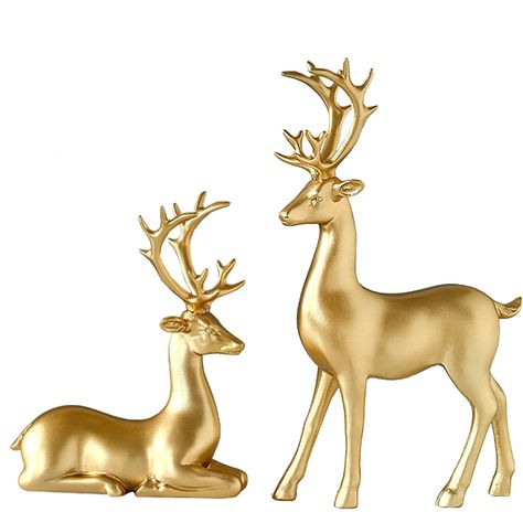 PRICES MAY VARY. Good Blessing: FANTESTICRYAN Golden Reindeer Sculpture is our guardian angel that brings us inspirations and hope. Lifelike Resin Elk: Pair Reindeer Figurines are crafted from quality resin and coated by gold glaze, giving a lifelike look and shiny & glossy finish but easy to be scratched. Please handle fragile items with care. Xmas Ornamental Set: Contains 2* deer - Kneeling Reindeer Large 6.3’’ x 7.9’’; Standing Reindeer Large 6.3’’ x 11.4’’, ideal to decorate your Mantel, Tab Reindeer Sculpture, Reindeer Statue, Christmas Reindeer Decorations, Deer Statues, Reindeer Figurine, Gold Reindeer, Resin Christmas, Deer Ornament, Reindeer Decorations