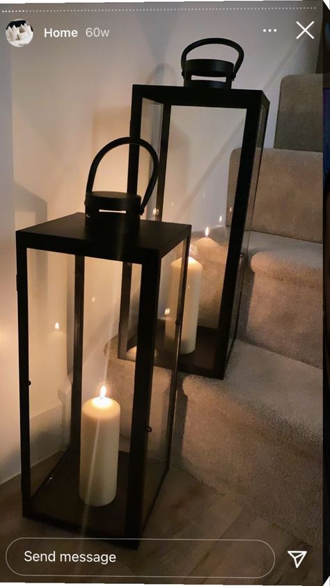 Lantern On Stairs, Gym Poses, Upstairs Lounge, Lantern Aesthetic, Apartment 2023, Lanterns Bedroom, Floor Lanterns, House Staircase, Stair Lights