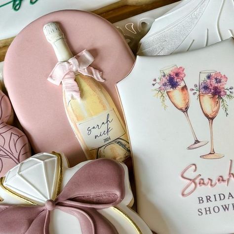 BELLA’S Perfections on Instagram: "Petals and Prosecco bridal shower cookies. Celebrating such a wonderful event in style. . . . . #petalsandproseccocookies #bridalshowercookies #engagementcookies #engagementringcookies #weddingcookies #floralcookies #weddingshower #bridalshower #bridetobecookies #weddingdress #sugarcookies" Petals And Prosecco Bridal, Petals And Prosecco, Bachelorette Cookies, Engagement Cookies, Garden Party Bridal Shower, Bridal Shower Cookies, Shower Cookies, Cookies Decorated, Wedding Cookies