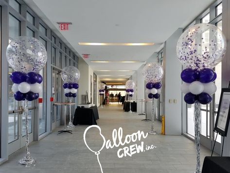 Confetti balloon columns line the hallway into the meeting room.  #corporateballoons #corporateevents #balloondecor #confettiballoons #blueandwhite #ballooncolumns Corporate Function Decor Events, Office Inauguration Decor, Conference Balloon Decor, Office Inauguration Decoration Ideas, Corporate Party Decorations, Corporate Events Decoration, Corporate Party, Balloon Columns, Confetti Balloons