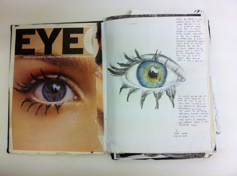 Sketchbook idea: magazine drawings Eve Art, Eye Study, Eye Drawings, Gcse Art Sketchbook, Eye Sketch, Sketch Journal, Drawing Exercises, Sketch Books, Sketchbook Art Journal