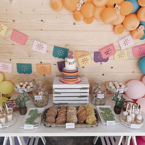 Take a look at this wonderful summer fiesta! Love the ruffle cake! See  more party ideas and share yours at CatchMyParty.com #catchmyparty  #partyideas #fiesta #mexicanparty #girlbirthdayparty #fiestadesserttable Fiesta Treats Table, First Fiesta Dessert Table, Boho Fiesta Party, Fiesta Theme Baby Shower Ideas, Fiesta Dessert Table, Classy Fiesta Theme Party, Fiesta Baby Shower Ideas, Cielito Lindo Baby Shower Theme, Mexican Birthday Party Ideas