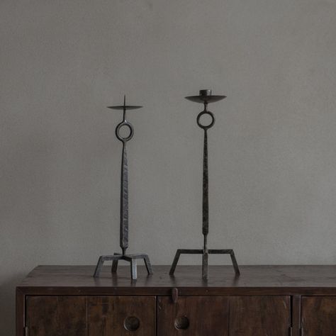 Listed on VNTG.com: Pair of French Brutalist Candle Holders | #vntg #vintage Pewter Candle Holders, Bronze Candle Holders, Stone Candle Holder, Wrought Iron Candle Holders, Iron Candle Holders, Copper Candle, Stone Candles, Floor Candle Holders, Wrought Iron Candle