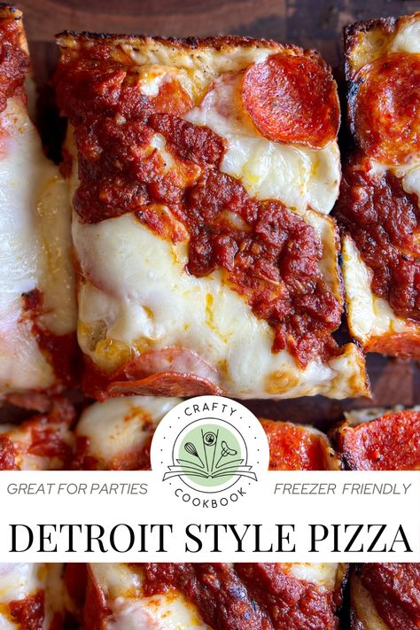 Detroit Style Pizza Best Detroit Style Pizza Dough, Detroit Pizza Dough Recipe, Easy Detroit Style Pizza Recipe, Jets Pizza Copycat, Homemade Detroit Style Pizza, Detroit Pizza Dough Crust Recipe, Detroit Pizza Dough, Brick Oven Pizza Dough, Detroit Style Pizza Dough Recipe