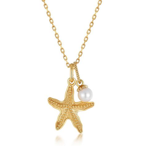 Pearl And Gold Starfish Necklace Starfish Design, Gold Pearl Jewelry, Pretty Jewelry Necklaces, Starfish Necklace, Jewelry Accessories Ideas, Jewellery Ideas, Jewelry Essentials, Stacked Jewelry, Jewelry Lookbook