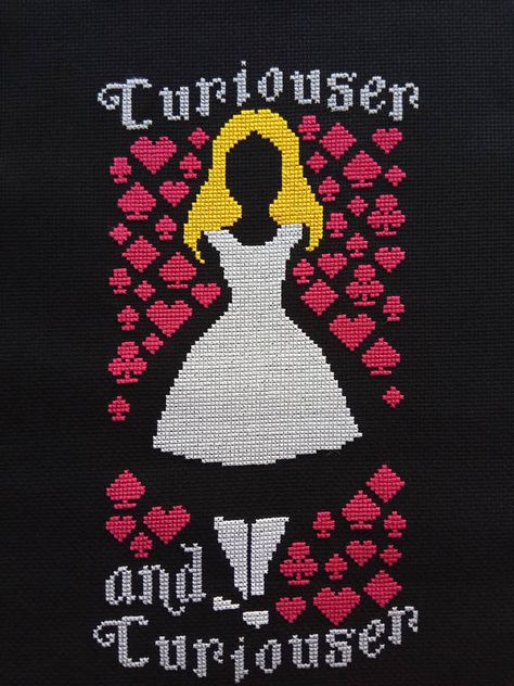 Curiouser and curiouser! cried Alice (she was so much surprised, that for the moment she quite forgot how to speak good English); A unique cross stitch pattern of Alice in Wonderland! If you are a fan of the Disney cartoon, Tim Burtons movies or of the actual Lewis Carrolls books, Curiouser And Curiouser, Tim Burton Cross Stitch, Tim Burton Cross Stitch Pattern, Beetlejuice Cross Stitch Pattern Free, Alice In Wonderland Cross Stitch Pattern Free, Disney Evil Queen Cross Stitch, Cheshire Cat Cross Stitch Pattern, Alice In Wonderland Cross Stitch, Disney Cross Stitch Patterns