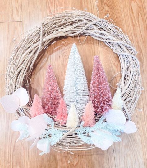 How I Made a Pink & White Winter Wreath! | Hometalk Pink Eucalyptus, Pink Christmas Wreath, Diy Candle Sticks, Faux Branches, Diamond Trellis, Winter Wreaths, Christmas Crafting, Christmas Décor, Wreath Diy