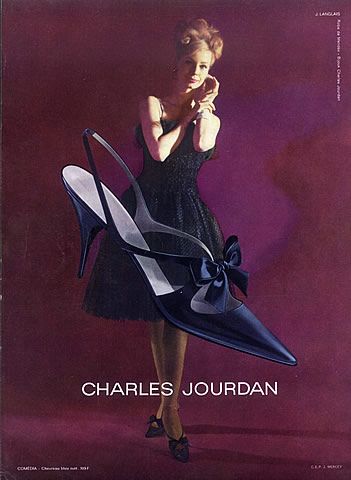 Charles Jourdan (Shoes) 1963 Langlais Vintage High Heel Shoes For Vintage Events, 1950s Sandals, Retro Patent Leather Evening Heels, 1950 Shoes Unique Vintage, Charles Jourdan Shoes Vintage, 50s Shoes, Fashion Advertisement, 1960s Shoes, 60s Women