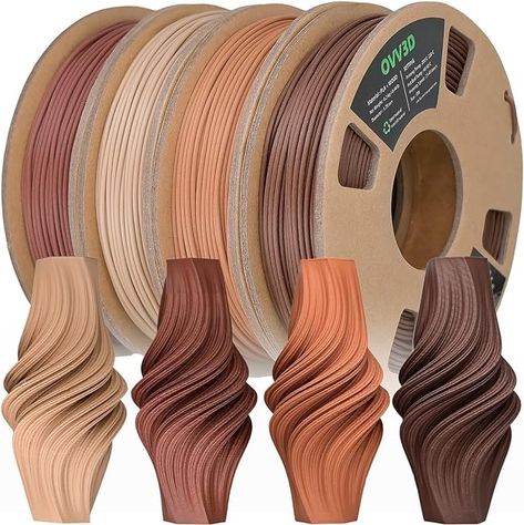 Amazon.com: OVV3D Wood 3D Printer Filament Bundle, Wood PLA Filament 1.75mm Bundle, Wood Filament More Than 30% Real Wood Fiber, Walnut, Oak, Cherry, Teak, 1.75 PLA Filament 3D Printing Filament, 200g X 4 Pack : Industrial & Scientific Wood 3d, 3d Printer Filament, Different Types Of Wood, Chocolate Brown Colour, Wood Fiber, Model Look, Ink Toner, Cherry Wood, Medium Brown