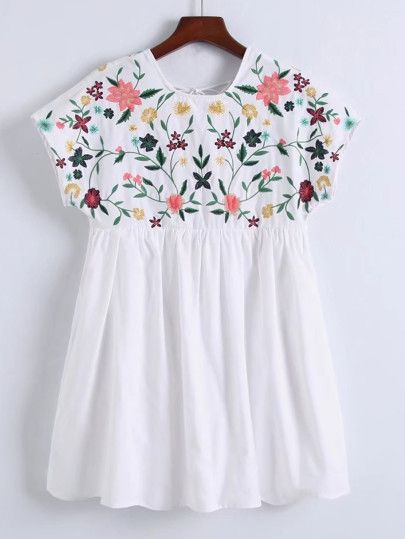 Flower Embroidery Cap Sleeve Dress Trendy Sewing, Fashion Tops Blouse, Cap Sleeve Dress, Trendy Fashion Tops, Kurta Designs, Capped Sleeve Dress, Pusheen, Flower Embroidery, Girls Fashion Clothes