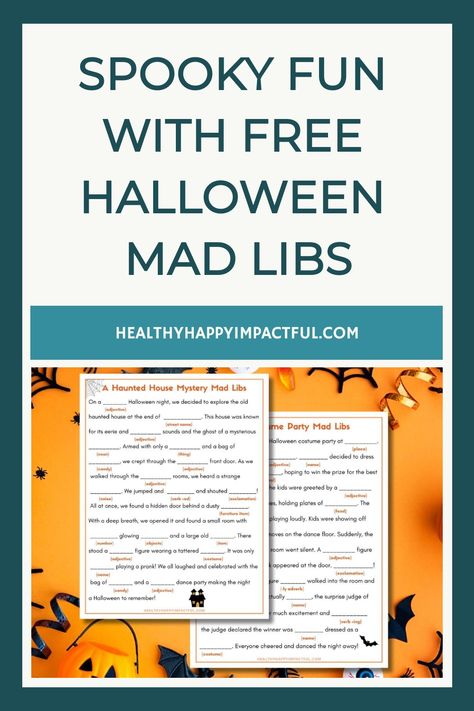 Spooky Fun with Free Halloween Mad Libs from HealthyHappyImpactful.com Free Printable Mad Libs, Mad Libs For Kids, Funny Mad Libs, Halloween Mad Libs, Halloween Elementary, Halloween Mad, Fun Activity For Kids, Fun Halloween Games, Halloween Entertaining