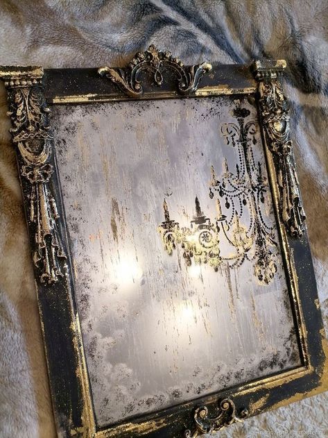 Antique Mirror Diy, Painted Mirror Art, Aged Mirror, Old Mirrors, Mirror Makeover, Trumeau Mirror, Decoupage Art, Furniture Rehab, Mirror Painting