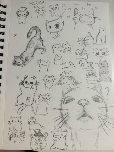 Kawaii Drawing Inspiration, Anime Cat Tutorial, Paper Cats Diy, Cool Cat Doodle, Cute Ways To Draw People, Kawaii Sketches Easy, Cool Doodle Designs, How To Draw Cat Head, Cartoon Cat Drawing Sketch