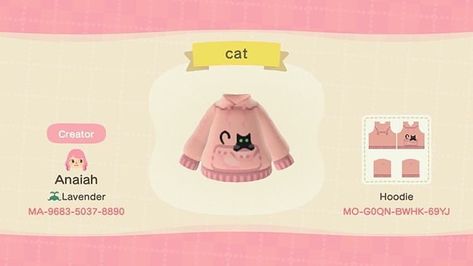 2,640 Likes, 14 Comments - Animal Crossing Codes & Junk (@newhorizonscodes) on Instagram: “🌷cute cat sweater by @anaiahhubenschmidt @annies_animalcrossing 🌷 . . .  #animalcrossing…” Animal Crossing Pajamas Code, Animal Crossing Design Codes Clothes, Animal Crossing Codes, Animal Crossing Cafe, Animal Crossing Cats, Acnh Fashion, Clothes Codes, Acnh Clothes, Cat Island