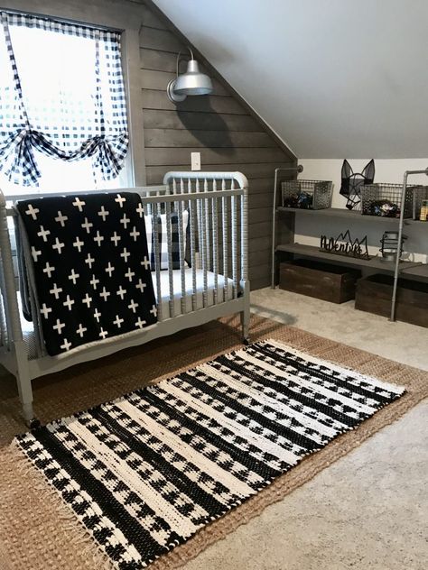 Attic Nursery Sloped Ceiling, Farmhouse Nursery Decor, Vintage Crib, Nursery Reveal, Attic Room, Farmhouse Nursery, Small Attic, Slanted Ceiling, Black Bedroom Furniture