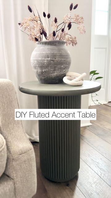 Fluted Desk Diy, Diy Fluted Side Table, Fluted Table, Cheap Table, Diy Side Table, Roll Top Desk, Round Accent Table, Concrete Forms, Instagram Diy