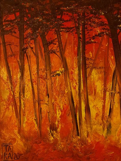 Burned Forest Art, Forest Burning Drawing, Burning Forest Art, Burning Forest Drawing, Forest Fire Drawing, Forest Fire Painting, Forest Fire Art, Australia Bushfire, Burned Forest