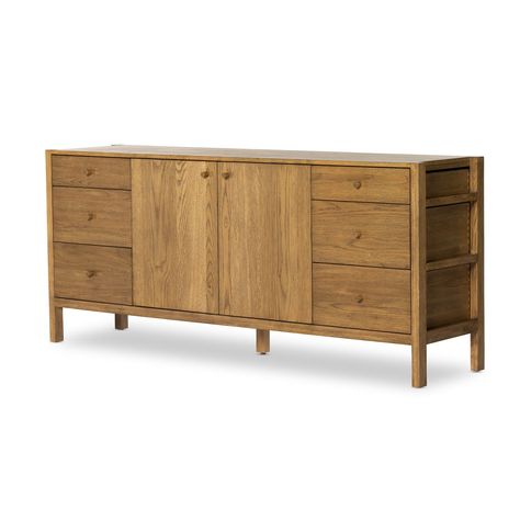 Meadow Sideboard Four Hands Furniture, Modern Entertainment Center, Dining Ware, Mid Century Sideboard, Solid Wood Sideboard, Cord Management, Dining Lighting, Wood Sideboard, High Fashion Home