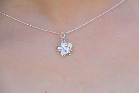 Sterling Silver Flower Necklace, Plumeria Blossom Pendant, Hawaiian Floral Women Jewelry, Minimalist Charm, Small Shiny Flower Gift for Her https://etsy.me/3iBShau #silver #birthday #floral #women #flower #minimalist #flowernecklace #floraljewelry #flowerpendant #girls Jewelry Necklaces Silver Jewels, Hawaiian Flower Necklace, Flower Minimalist, Sterling Silver Flower Necklace, Dope Jewelry Accessories, Hawaiian Plumeria, Silver Birthday, Silver Flower Necklace, Pretty Jewelry Necklaces