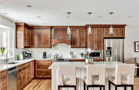 Bay Window in kitchen Bay Window Kitchen, Cherry Wood Kitchen Cabinets, Cherry Wood Kitchens, Furniture Kitchen Cabinets, Cherry Wood Cabinets, Window Kitchen, Cherry Kitchen, Cherry Cabinets, Wood Kitchen Cabinets