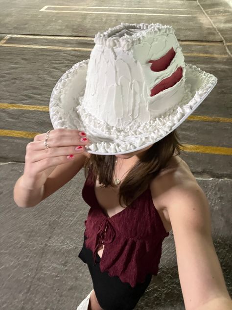 I Bet You Think About Me Cake, Ibytam Taylor Swift Outfit, I Bet You Think About Me Aesthetic, Taylor Swift Hat Ideas, Eras Tour Dad Outfit, I Bet You Think About Me Taylor Swift Cake, Homemade Eras Tour Outfit, Taylor Swift Eras Tour Cowboy Hat, All Eras Tour Outfit