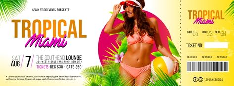 Party Ticket Design, Ticket Design Ideas, Event Ticket Design, Facebook Cover Photo Design, Tropical Event, Facebook Cover Photo Template, Event Ticket Template, Raffle Tickets Template, Cover Photo Design