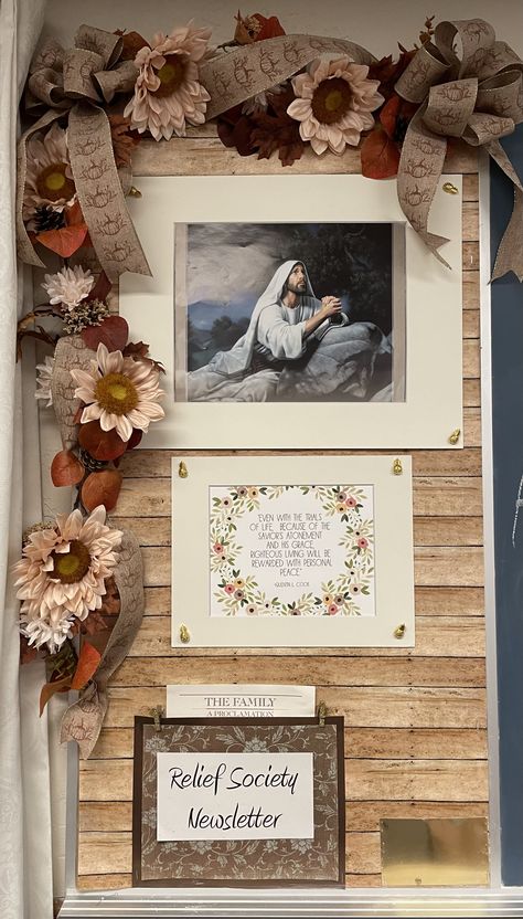 Relief Society Room Decor, Rs Bulletin Board Ideas, Lds Relief Society Bulletin Board Ideas, Relief Society Bulletin Board Ideas 2024, Relief Society Bulletin Board Ideas 2023, Relief Society Bulletin Board Ideas, Relief Society Bulletin Board, Jesus Bulletin Boards, Lds Relief Society Activities