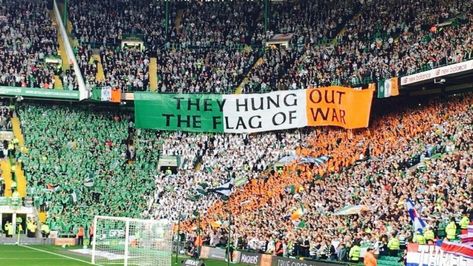 old-firm-rivalry-lives-celtic-wins-rangers-fans-trash-stadium Green Brigade, Celtic Soccer, Celtic Park, Old Firm, Glasgow Green, Best Banner Design, Celtic Green, Best Banner, Flag Day