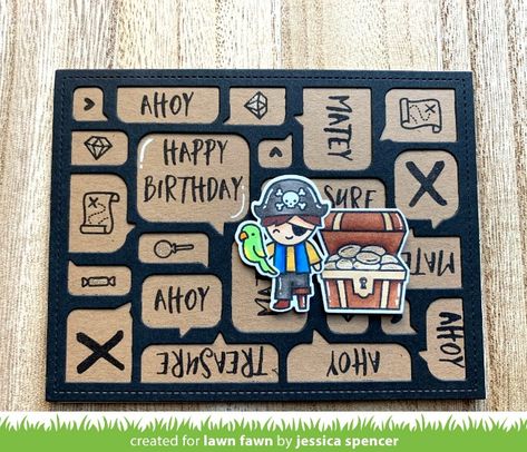 A Fun Ahoy Matey Birthday Card with Jessica Lawn Fawn Blog, Ahoy Matey, Lawn Fawn Stamps, Tiny Gifts, Lawn Fawn Cards, Boy Stuff, Black Licorice, Teen Birthday, Speech Bubble